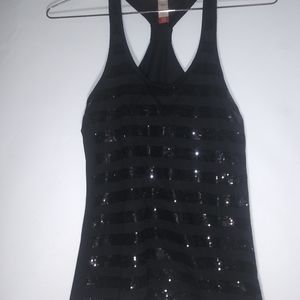 Black sequined striped racerback top
